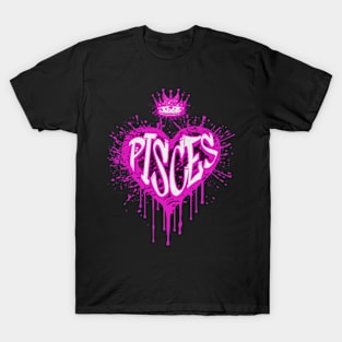 Pisces Graffiti Airbrush Heart Zodiac Birthday Astrology T-Shirt